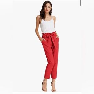 NWT Grace Karin Red Cropped Paper Bag Pants